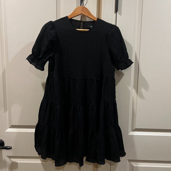 Small Lulus Favorite Day Black Puff Sleeve Tiered Mini Dress - Picture 2 of 11